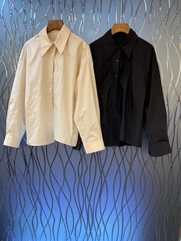 

2020 Early Autumn New Women's Lapel Solid Color Decorative Irregular Button Long Sleeve All-match Shirt 903