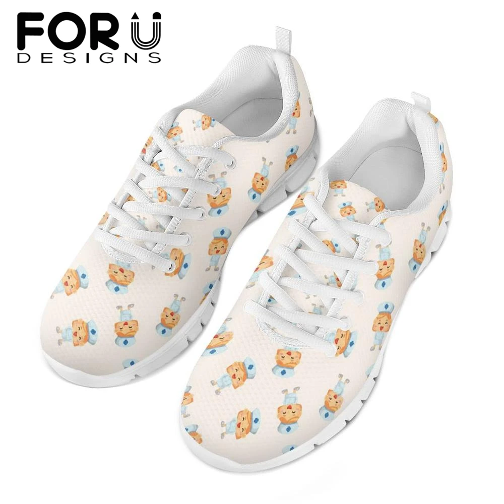 FORUDESIGNS/кроссовки для медсестры с героями мультфильмов; модная повседневная обувь из дышащего сетчатого материала на шнуровке; женская мягкая удобная прогулочная обувь на плоской подошве;
