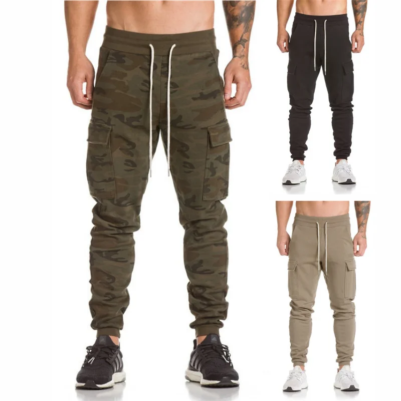 

2020 autumn winter men's trousers lace-up pants men's solid color trousers casual fashion trousers fitness pants jogging pants