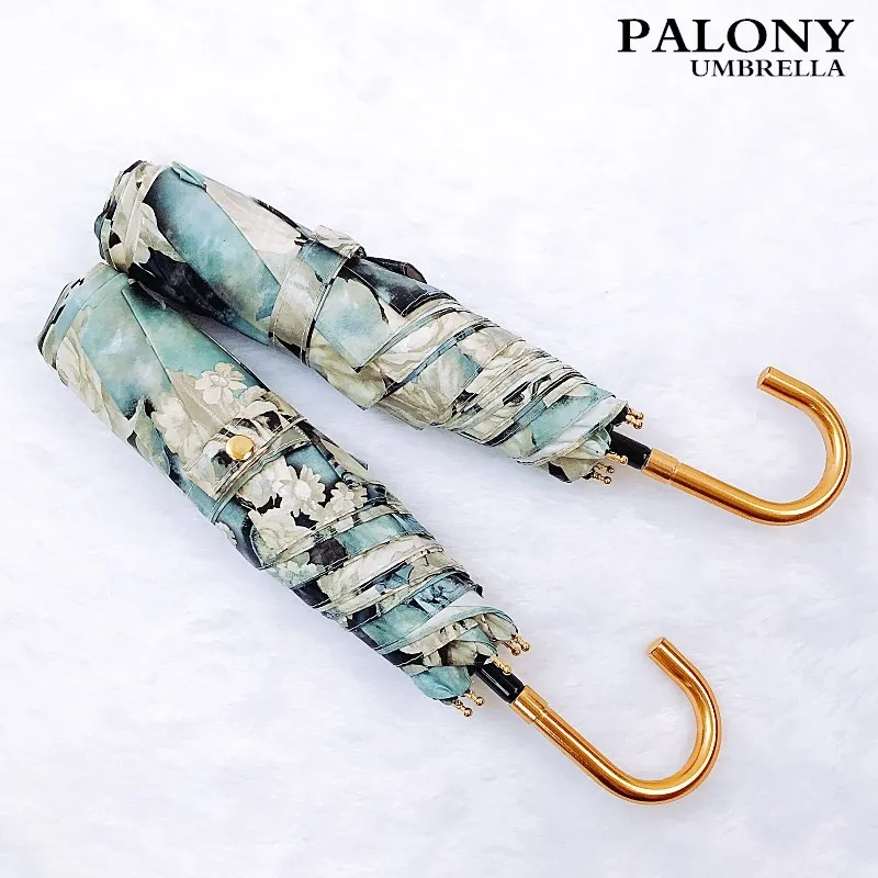 Gold Hook Handle 3folding Rose Silver Glue Sunscreen Antiuv Women Umbrella Portable Sunny And