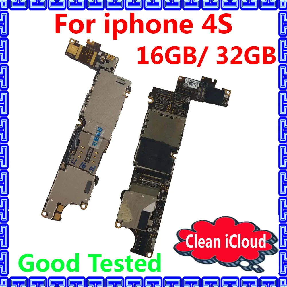

16GB 32GB 100% Original motherboard with IOS system for iphone 4S Full unlocked mainboard+Chips Free iCloud logic board circuits