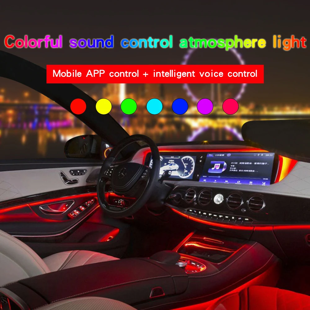 

Flexible Car Atmosphere Lamps APP Sound Control RGB Mode Colorful Cold light Auto Interior Ambient Light Decorative Lamp Strips