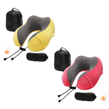 

2 Set Travel Pillow Memory Foam with 360-Degree Head Support Comfortable Neck Pillow with Storage Bag Lightweight Traveling Pill