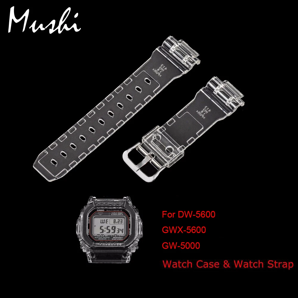 Часы Ms ремешок для Casio DW-5600 GWX-5600 GW-5000 прозрачный Для мужчин часов булавки ремешок с пряжкой для часов, коробка для часов+ инструмент