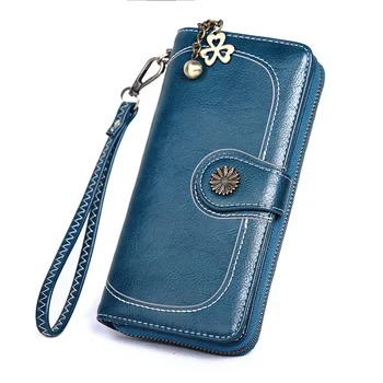 

Wallet 2020 new fashion elegant ladies advanced texture long wallet PU leather bag-style simple sun flower solid color wallet