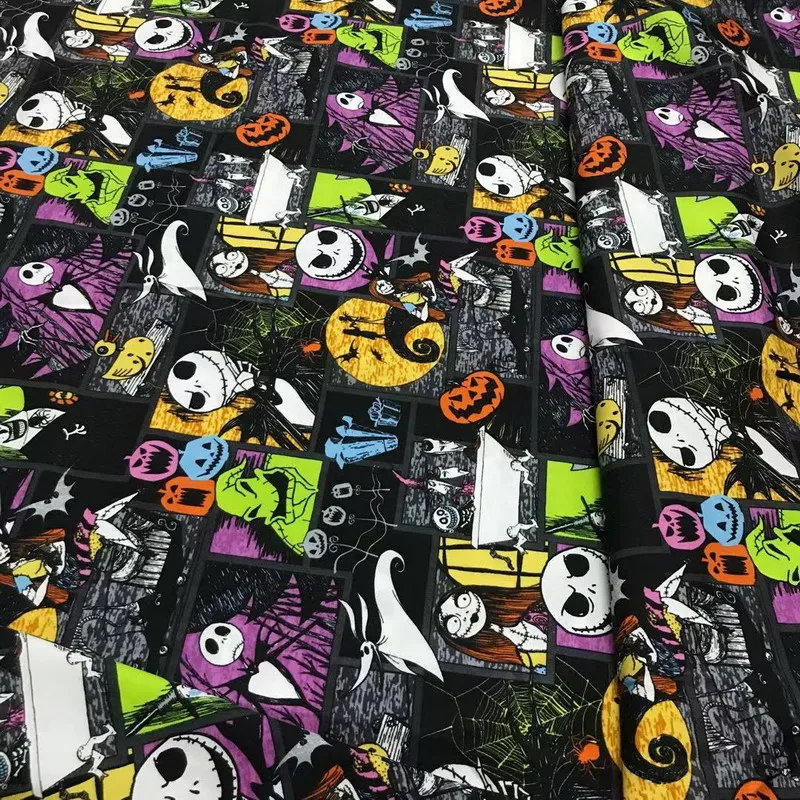 

Halloween Night Jack printed Cotton fabric for shopping bags clothing hats handicrafts DIY sewing material by the meter
