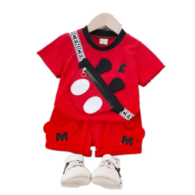 Crianças do Bebê Roupas de Algodão Esporte com Bolsa Sets da Criança Novo Verão Meninos Meninas Camisa Calças 2 Pçs – Roupas Casuais Crianças t