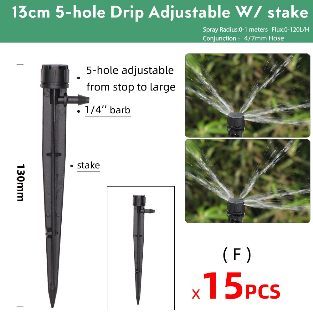 15PCS 90/180/360° Gardens Adjustable Drip Irrigation Sprinkler Misting Nozzles on 13CM Stake Dripper Inserting Ground Sprayer 