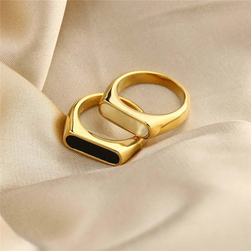 Gold Plated Stainless Steel Rectangle Rings for Women Size 6# 7# 8#