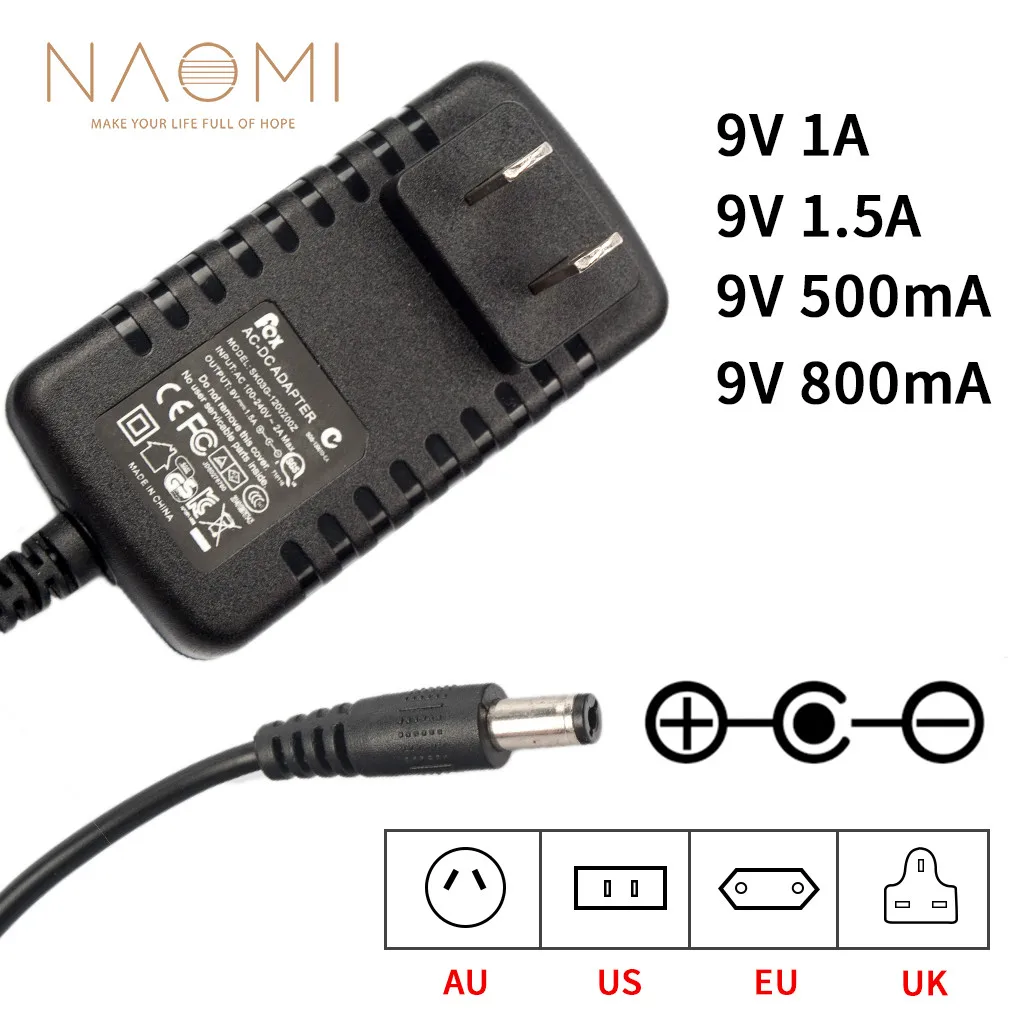 NAOMI 9V 1.5A 1A 800mA 500mA адаптер для гитары педаль эффектов США AU EU UK питания зарядное
