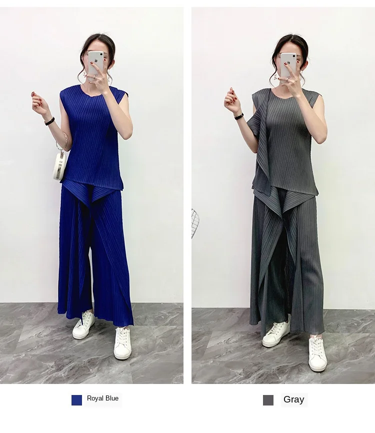 Miyake складывающийся костюм весна, необычный Топ, повседневные Прямые брюки двухсекционная Высококачественная женская одежда clothes платье юбка платья для девочек эльза