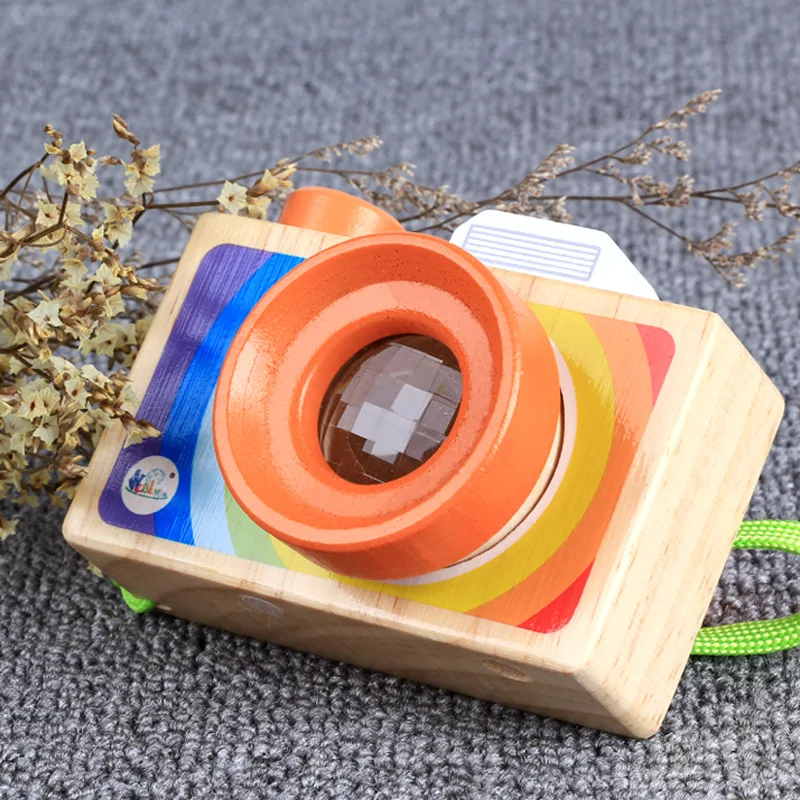 

Wooden Kaleidoscope Cartoon Single-lens Reflex Camera-Polygon Prism Flexible Bee Eye Effect Children Fun Toy