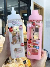

Cartoon Straw Cup Water Bottle With DIY Sticker 700ml/900ml Plastic Travel Tea Juice Milk Portable Cute Shaker Drink Bottle Gift