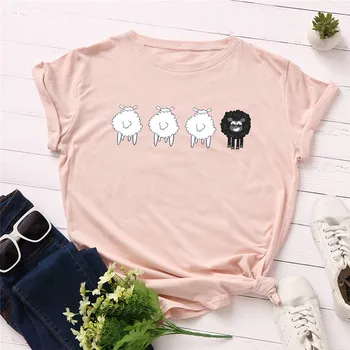 

Plus Size S-5XL Funny Sheep Print T-Shirt Women 100%Cotton O Neck Short Sleeve Summer Pink Tops Female TShirt Women T Shirt