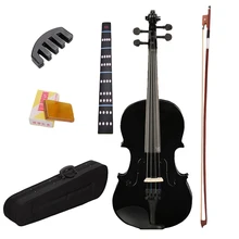 4/4 Full Size Black Acoustic Violin Fiddle with Case Bow Rosin Mute Stickers