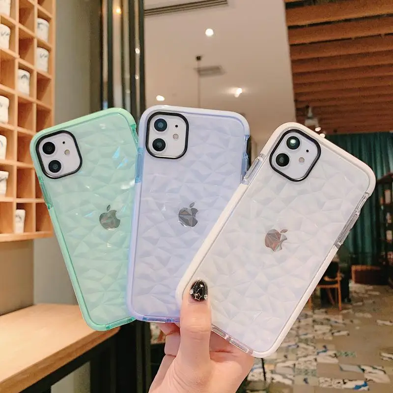 

For iPhone 11 Pro Max X XR XS Max 6 7 8 Plus Case Diamond Pattern Jelly Box Transparent Shockproof Tpu Back Cover
