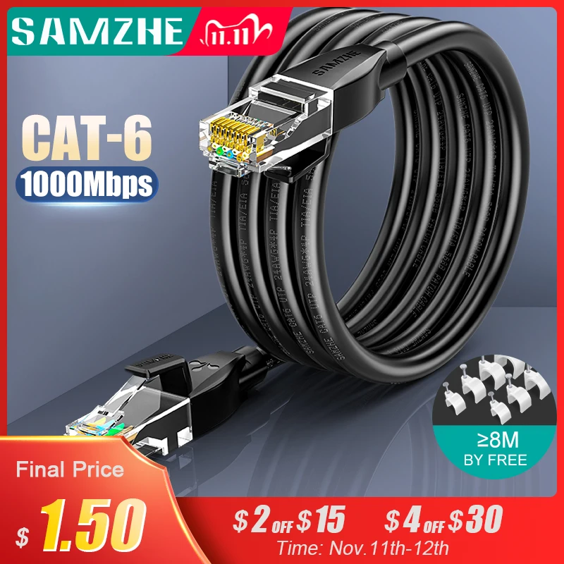 

SAMZHE CAT6 Round Ethernet Cable Cat 6 Lan Cable RJ 45 Network Cable Patch Cord for Laptop Router RJ45 Internet Cable