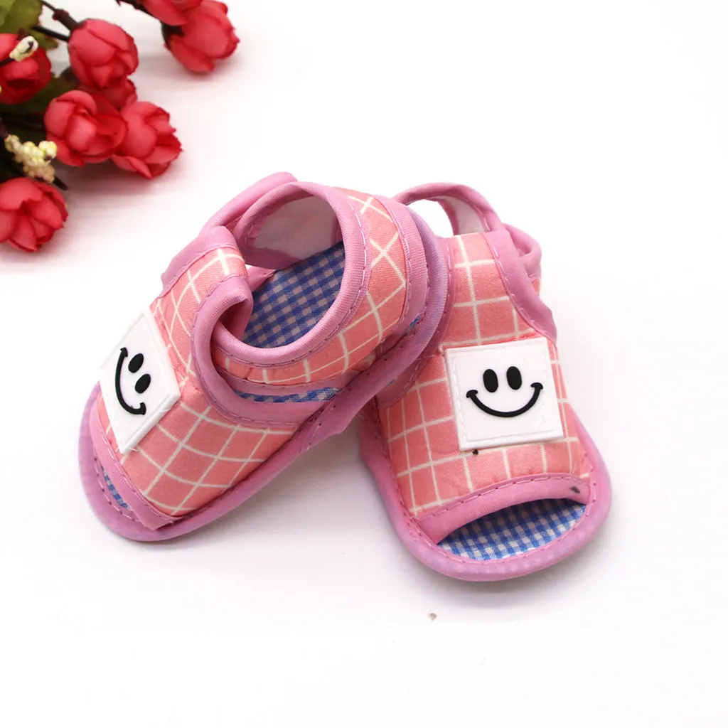 Новинка; обувь для новорожденных; летняя хлопковая обувь с улыбающимся лицом для маленьких девочек; тонкие туфли на резиновой подошве с застежкой-липучкой; Schoentjes Meisje