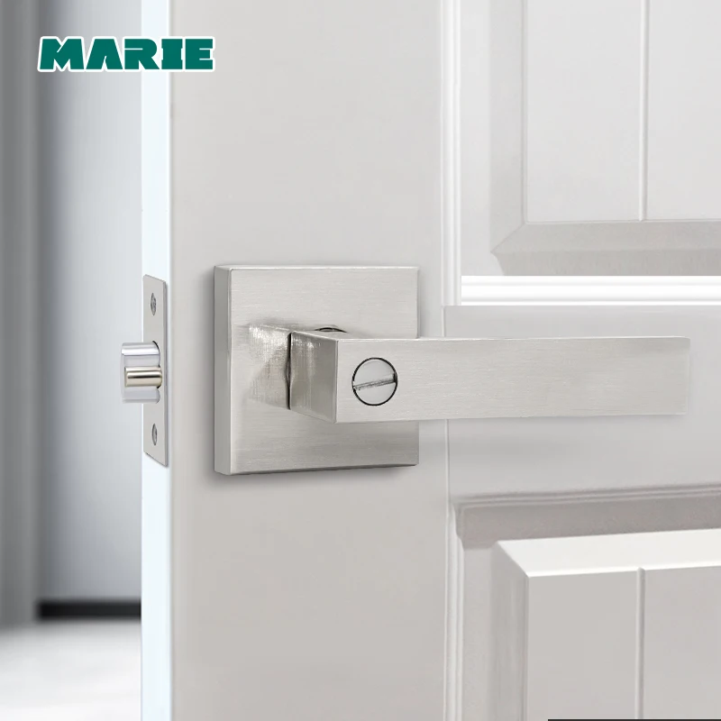 LH3008 Stainless Steel Door Handle with Lock Cylinder Front Back Lever Latch Polished Home Security Interior Accessories