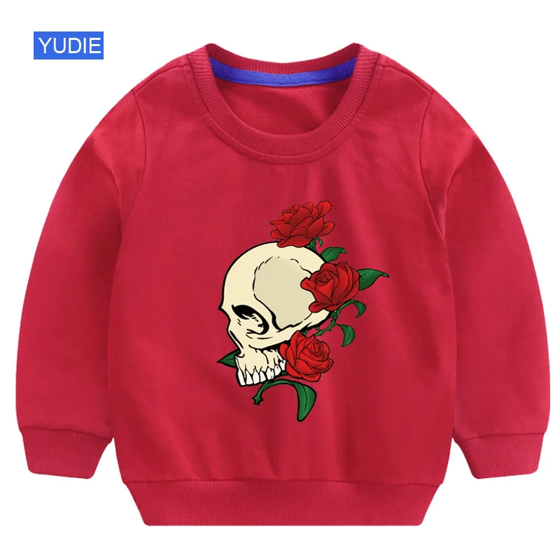kids sweatshirts Детские толстовки с капюшоном модная футболка с принтом «череп розы» свитер для малышей пуловер для малышей Детские толстовки Одежда для девочек с длинными рукавами - Цвет: kids sweatshirts
