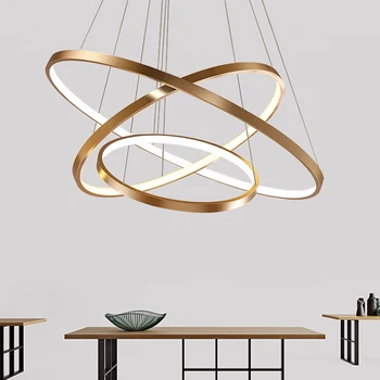 

Fancy Simple 3 Tire Circular Suspension Gold Hanging Light Round Ring Led Modern Chandelier Shape Design Decorative Pendant Lamp