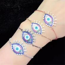 10pcs/lot Mixed Colors Brass Bracelet Pave Rainbow Cubic Zirconia Turkey Evil Eye Adjustable Bracelet Fashion Jewelry