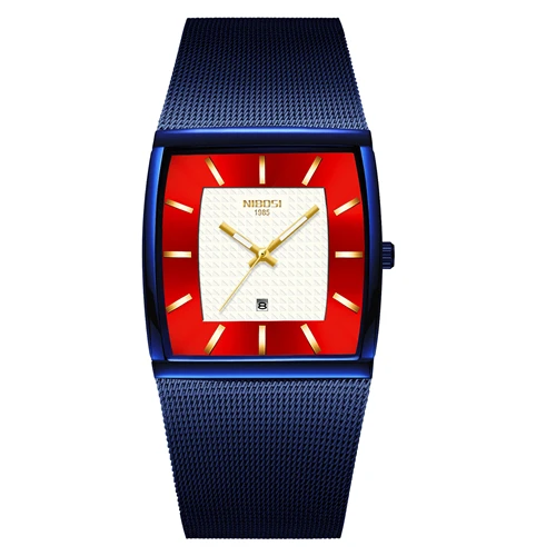 Blue NIBOSI Chronograph Square Clock Custom Design Sport Men Watches Waterproof Creative Watch Man Wristwatch Relogio Masculino 