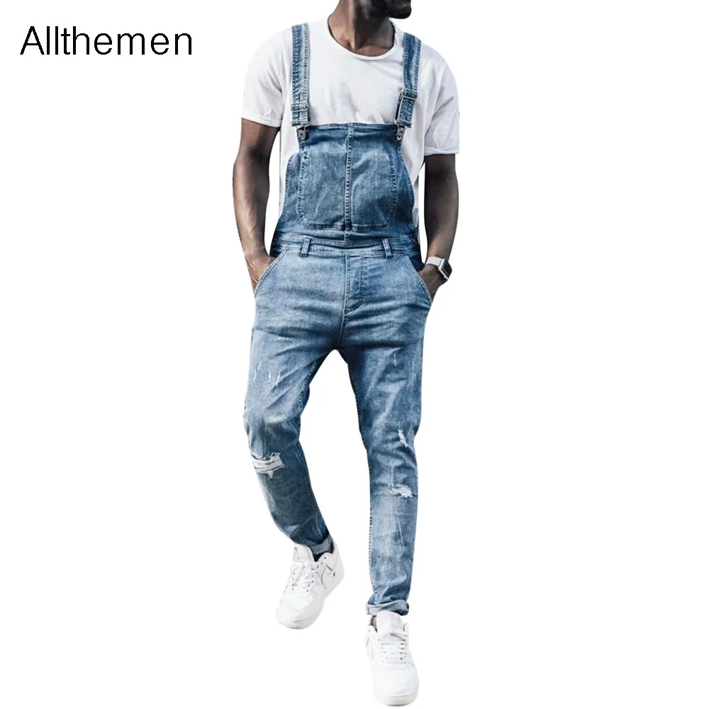Модные мужские рваные джинсовые комбинезоны Allthemen повседневные брюки на