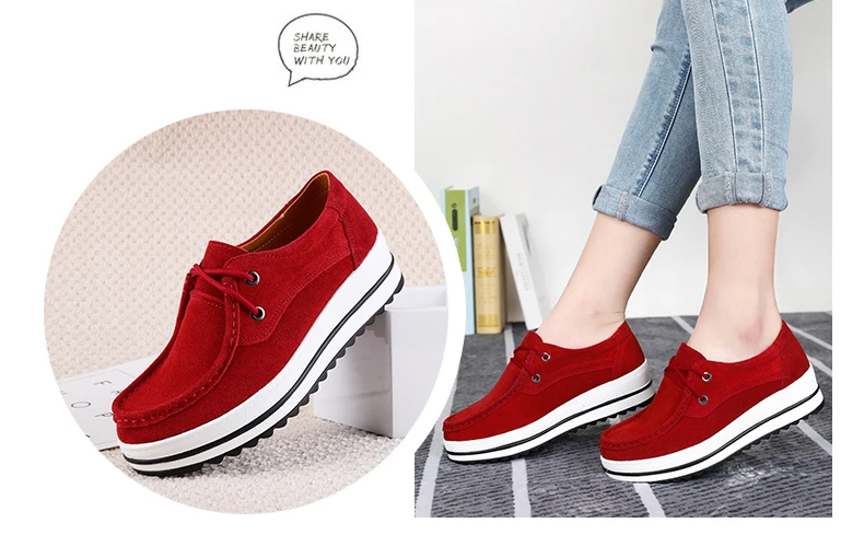 19 New Women Flat Platform Shoes Genuine Leather Ladies Flatform Shoes Lace Up Loafers Shoes Woman Heigh Increasing Shoes