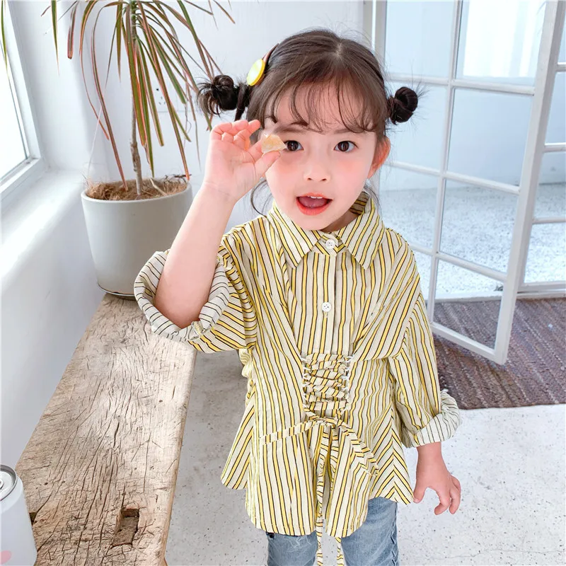 

Girl's Shirt 2020 Spring New Style Medium-small Children Corset Stripes Versatile Shirt Mx-20024