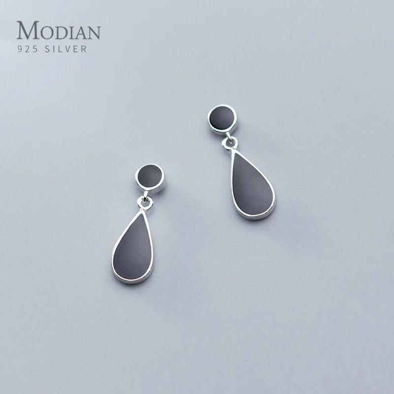Женские серьги-капельки MODIAN из серебра 925 пробы простые черные круглые свисающие