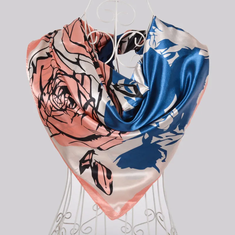 [BYSIFA] Зимний серый шелковый шарф, шаль, модный кружевной принт, женские большие квадратные шарфы, палантины, весна-осень, элегантная накидка - Цвет: blue pink