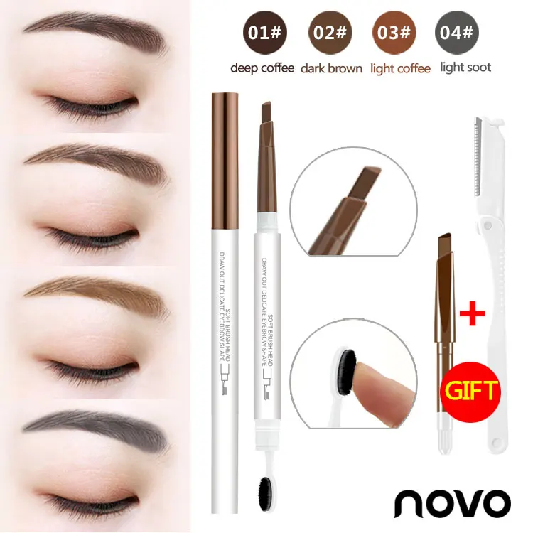 

3pcs/lot NOVO New Eyebrow Pencil Waterproof Long-Lasting Tint Eye Brow Natural Makeup Set with 1pcs Pencil+1pcs Eyebrow Knife