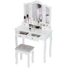 Estilo europeu penteadeira com banqueta e espelho de três vezes (3 espelhos 4 gavetas) multifuncional criativo armários mesa hwc