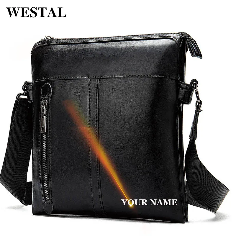 WESTAL Men's Designer Bag Male Genuine Leather Black Messenger Bags Men