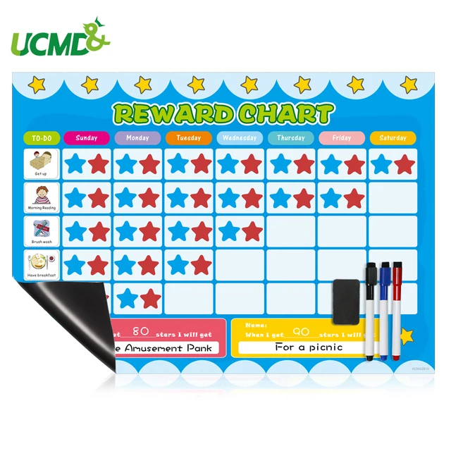 $26.39 Magnetic Calendar Star Reward Chart Responsibility Chore Planner Chart Good Behavior Development Educational Toy for Kids School