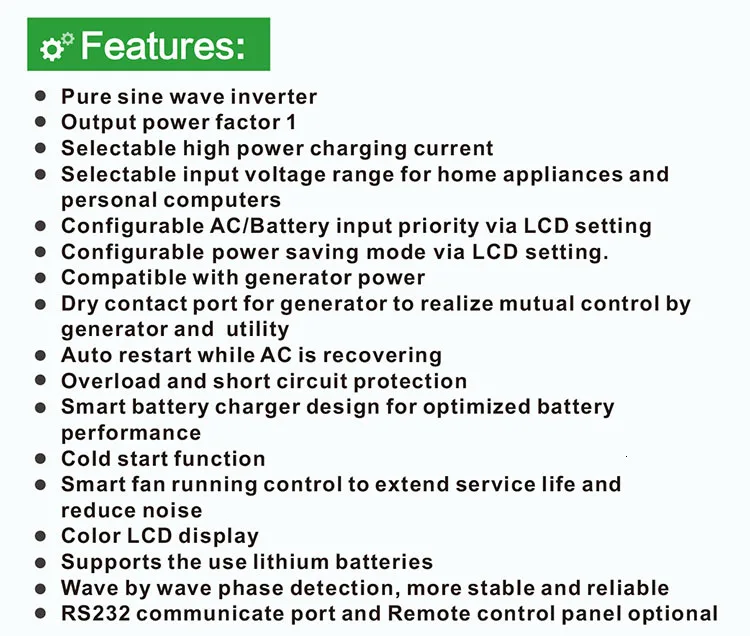 pure sine wave off grid solar inverter 4000W for sunpower system