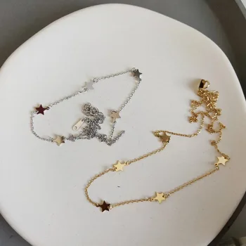 

Fashion simple European style personality necklace real sterling silver 925 star shape charm ladies short boutique jewelry