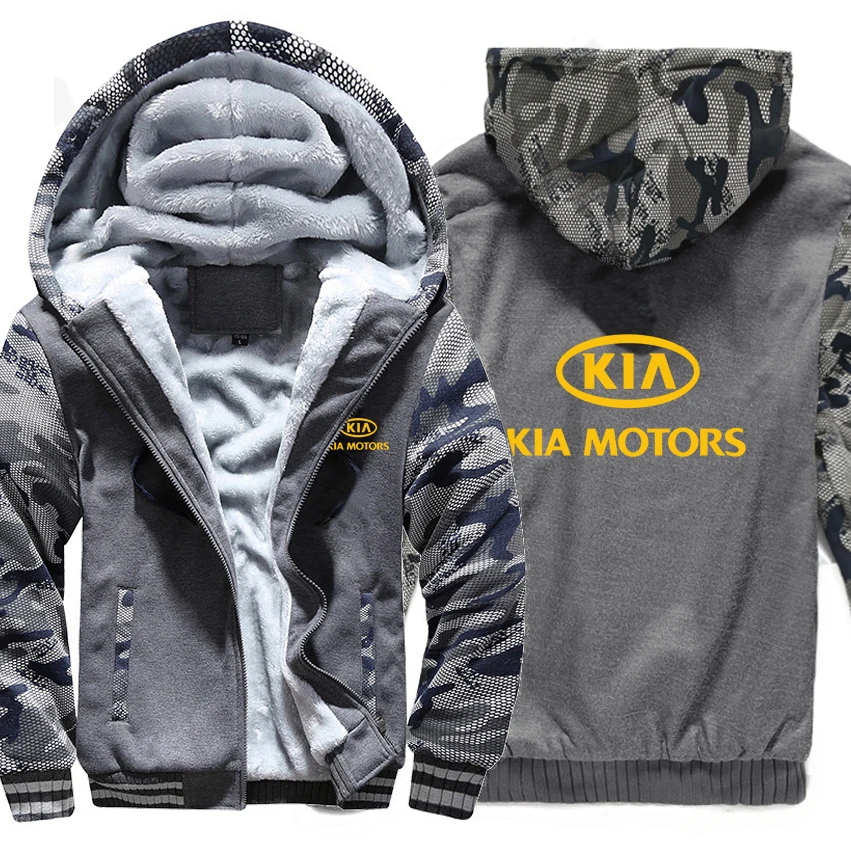 КИА Моторс толстовки зимняя камуфляжная куртка с рукавом Мужская шерстяная подкладка флис Киа Моторс толстовки