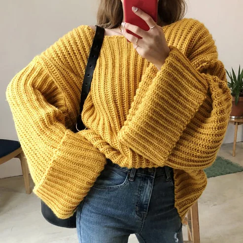 

Computer Knitted Loose Cropped Sweater Pullover Women Lazy Oaf White Yellow Korean Style Feminino Fall 2019 Winter Jumper Sueter