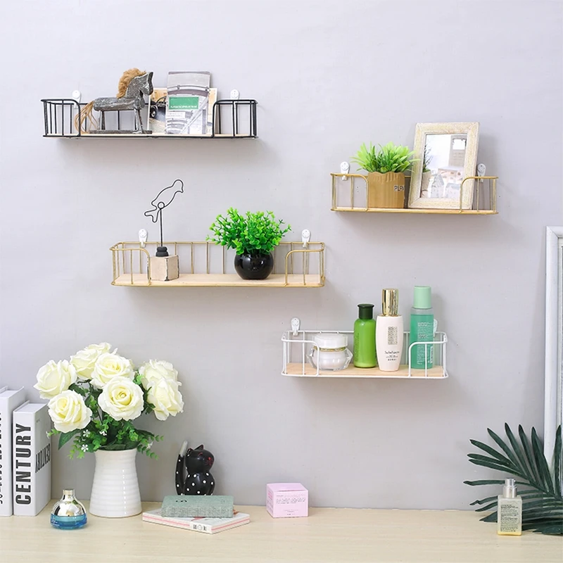 

1pc Wooden Iron Storage Holders Home Storage Shelf Wall Hanging Storage Box Flower Pots Book Storage Racks Decoration