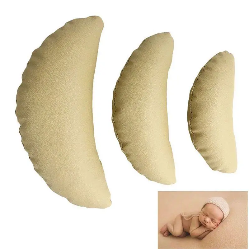 

BMBY-3 x Newborn Baby Photography Props, Crescent Posing Pillow Basket Filler Silk Props Brown
