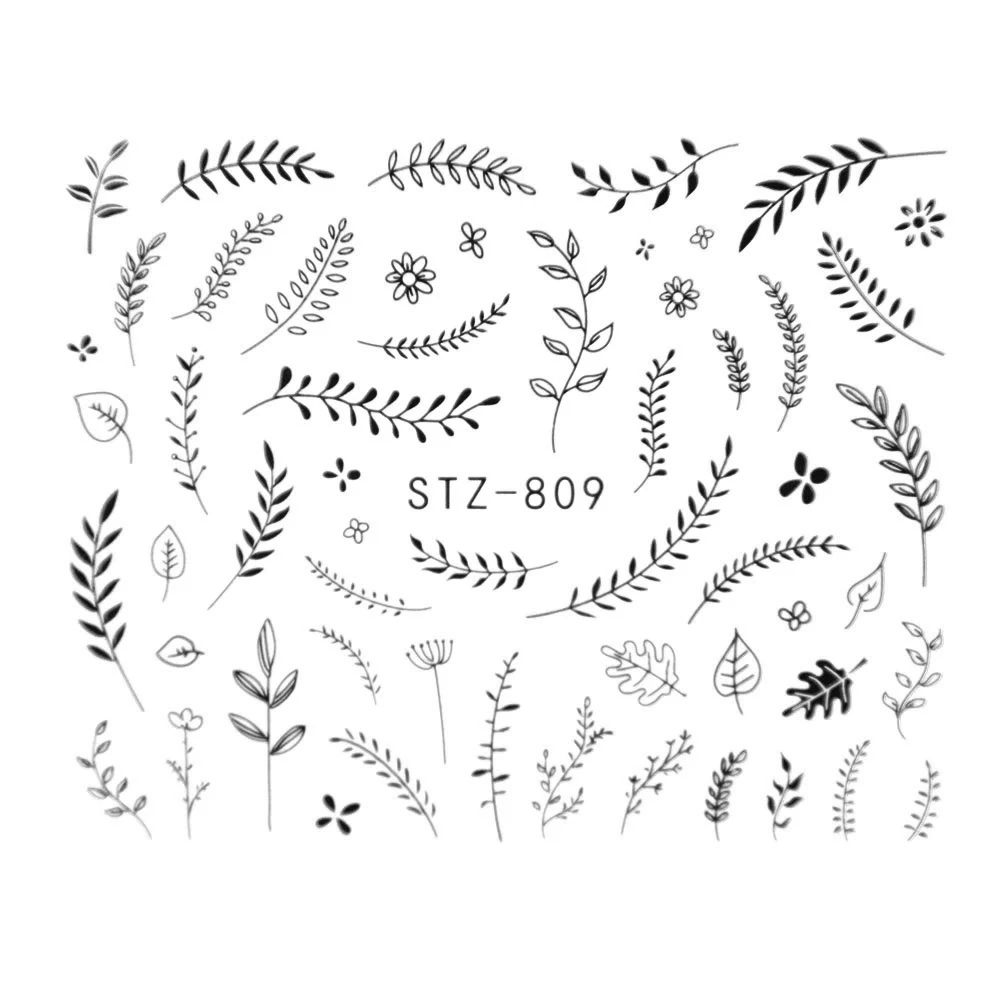 Nail Stickers Sliders For Nails For Manicure Decor Nails Set Nail Design Sliders Flower Leaf Tree Green Nail Art Watermark Decal