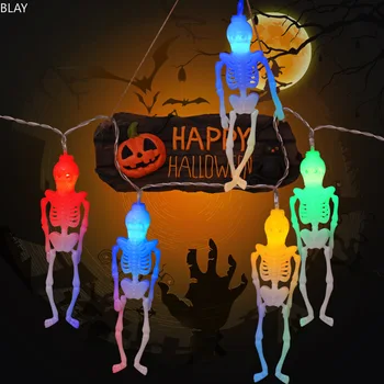 Halloween Kerst Led String Light Kerstverlichting Lantaarn Pompoen Licht Schedel Lamp String Ghost Decoratie Verlichting Batterij Case