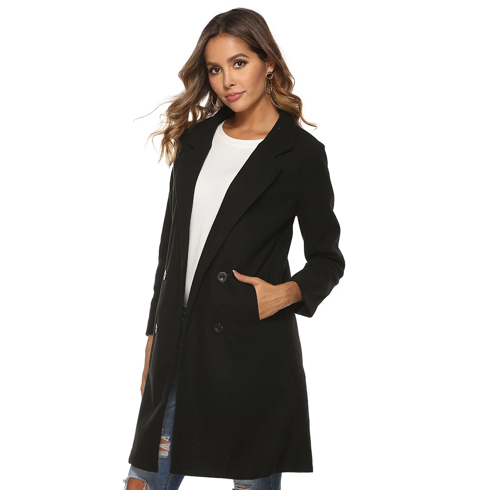 Skup Plus rozmiar kobiet płaszcz wełniany płaszcz jesień zima 2019 stałe Plus rozmiar 3xl z długim rękawem moda Oversize ciepła, z wełny płaszcz
