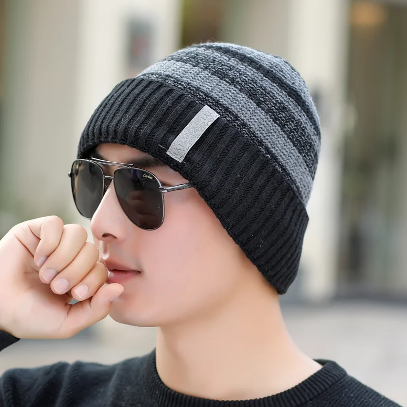 BINGYUANHAOXUAN, Осенние вязаные зимние шапки Skullies, мужские шапочки, мягкие вязаные шапочки, мужская шапка Gorras, вязаная шапка s - Цвет: black