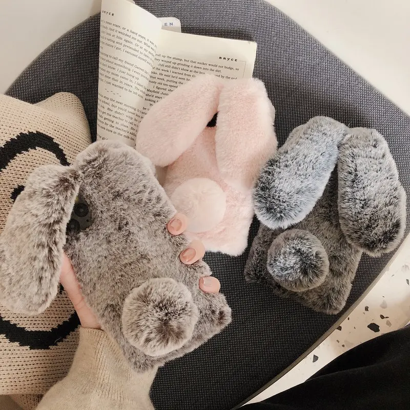 

For Samsung M21 Case Cute Fluffy Rabbit Ears Plush Phone Case For Samsung Galaxy M21 M 21 Silicone Protection Back Cover 6.4"