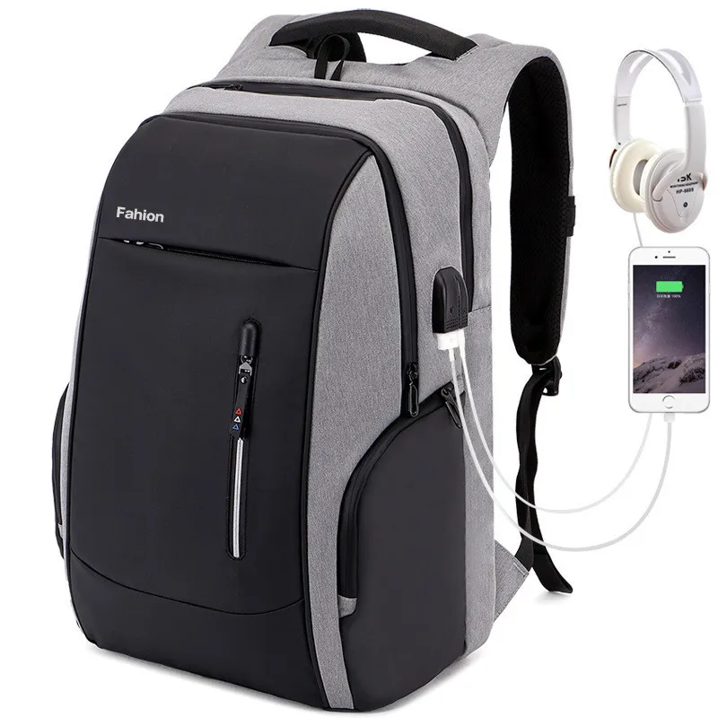 

2 Colors Men's Backpacks Large Capacity Travel Backpack Male 17 inch Waterproof USB Charger Backpack