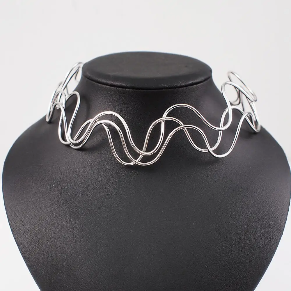 MANILAI Metal Torque Choker Necklace Punk Wide Alloy Collars Statement Necklace For Women Party Fashion Accessories Jewelry