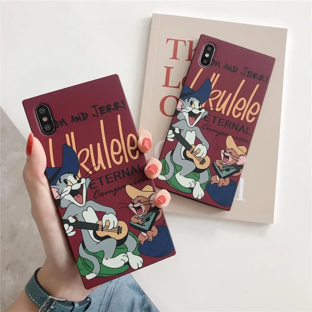 

Cute Cartoon Funny Tom Cat Mouse Jerry Rectangle Shockproof Phone Case for iPhone 6 6s 7 8 10 X XS MAX XR Back Cover Coque Shell